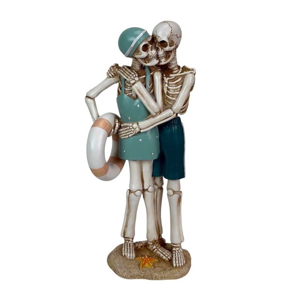 Skeleton Couple Figurine Coastal Beach Resin Tabletop Decor 11.5 Inch
